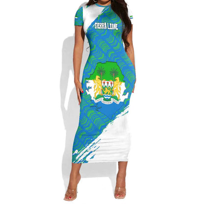 Sierra Leone Crest Short Sleeve Bodycon Dress with National Coat of Arms and Flag Colors