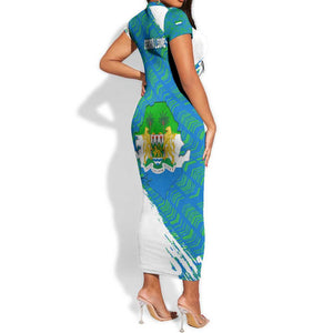 Sierra Leone Crest Short Sleeve Bodycon Dress with National Coat of Arms and Flag Colors