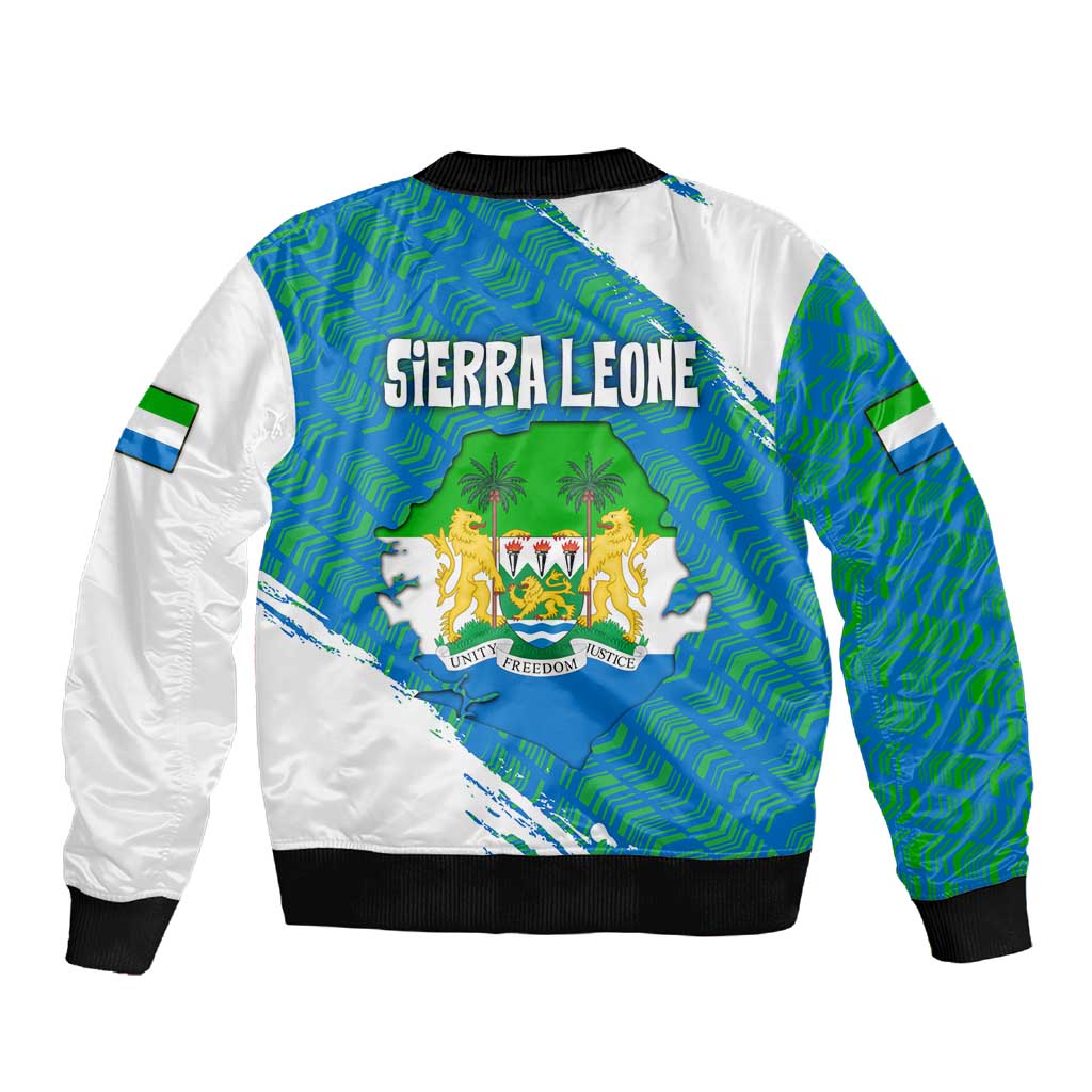 Sierra Leone Crest Sleeve Zip Bomber Jacket with National Coat of Arms and Flag Colors