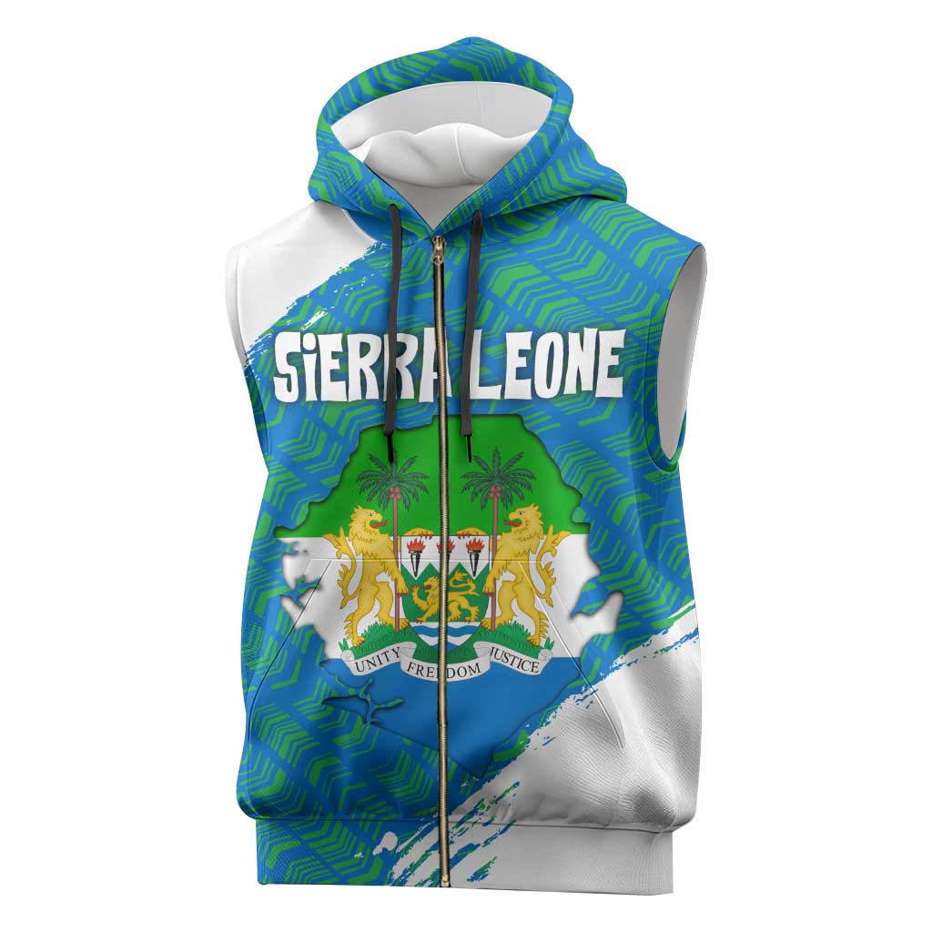 Sierra Leone Crest Sleeveless Zip Hoodie with National Coat of Arms and Flag Colors - African Pride
