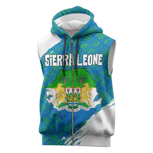 Sierra Leone Crest Sleeveless Zip Hoodie with National Coat of Arms and Flag Colors - African Pride