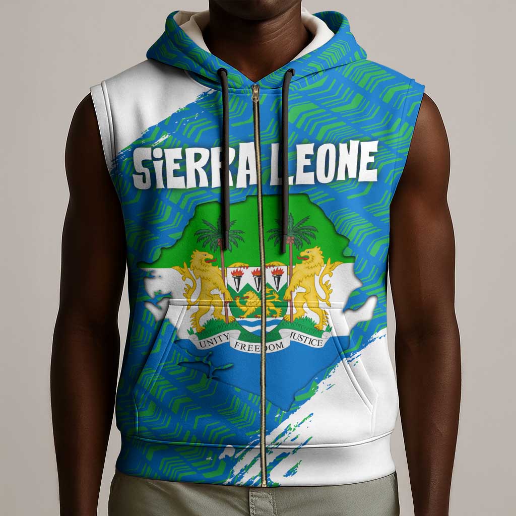 Sierra Leone Crest Sleeveless Zip Hoodie with National Coat of Arms and Flag Colors - African Pride