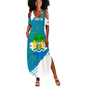 Sierra Leone Crest Summer Maxi Dress with National Coat of Arms and Flag Colors