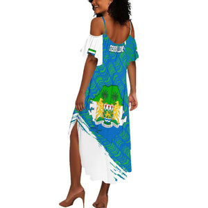 Sierra Leone Crest Summer Maxi Dress with National Coat of Arms and Flag Colors