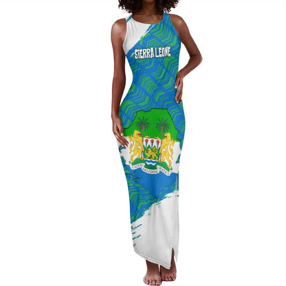Sierra Leone Crest Tank Maxi Dress with National Coat of Arms and Flag Colors