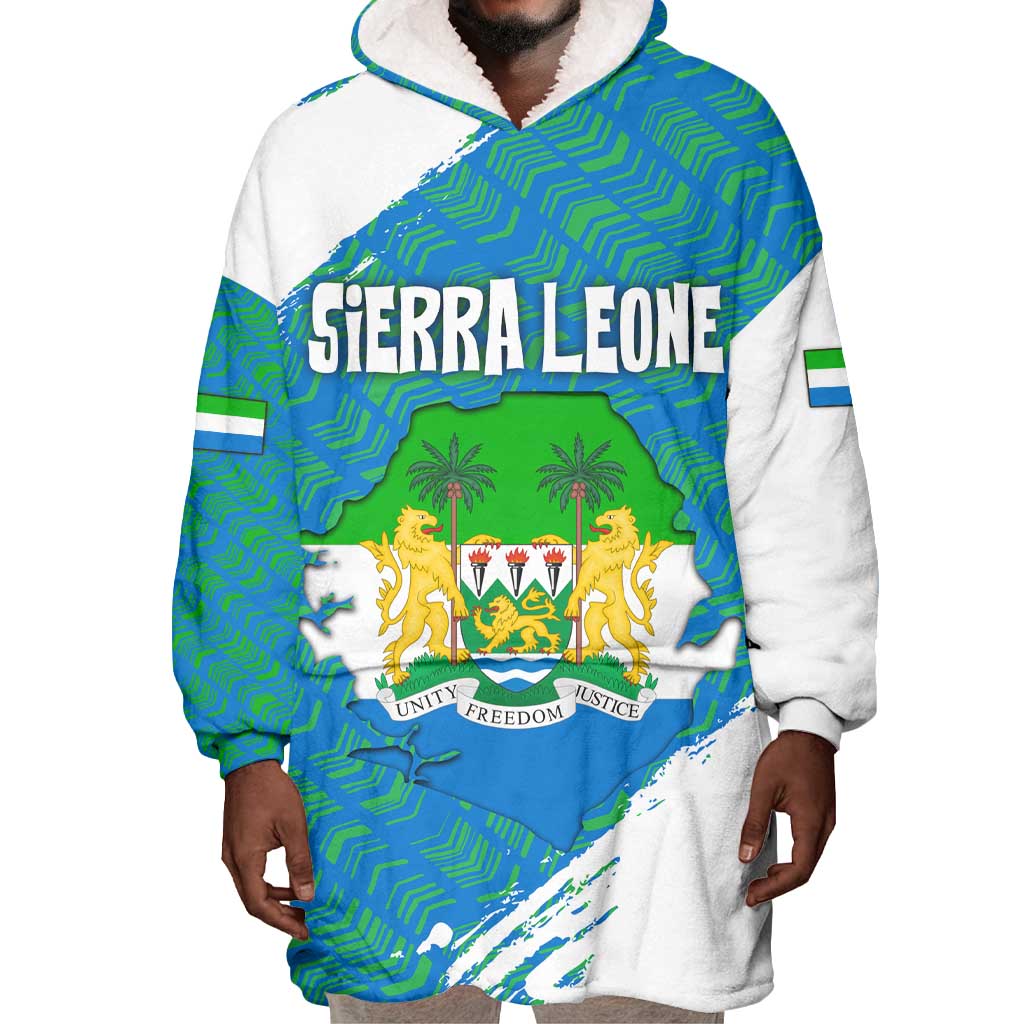 Sierra Leone Crest Wearable Blanket Hoodie with National Coat of Arms and Flag Colors