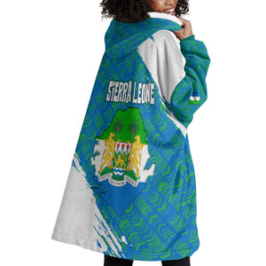 Sierra Leone Crest Wearable Blanket Hoodie with National Coat of Arms and Flag Colors
