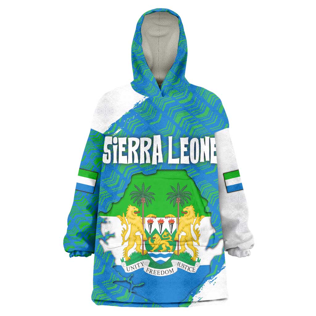 Sierra Leone Crest Wearable Blanket Hoodie with National Coat of Arms and Flag Colors