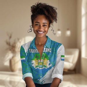 Sierra Leone Crest Women Casual Shirt with National Coat of Arms and Flag Colors