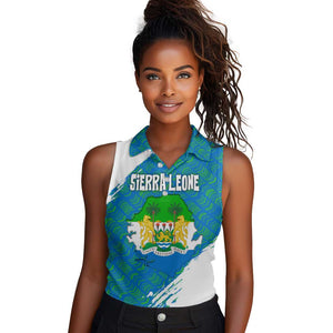 Sierra Leone Crest Women Sleeveless Polo Shirt with National Coat of Arms and Flag Colors