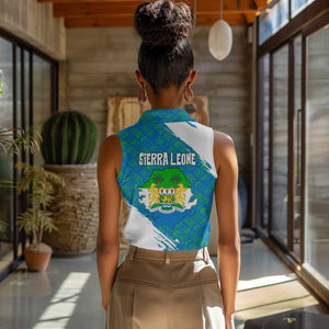 Sierra Leone Crest Women Sleeveless Polo Shirt with National Coat of Arms and Flag Colors