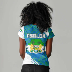 Sierra Leone Crest Women V-Neck T-Shirt with National Coat of Arms and Flag Colors