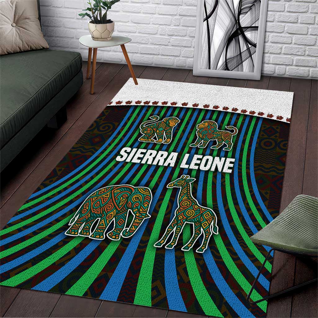 Sierra Leone Area Rug - Tribal Animal Pattern Featuring Lion Elephant Giraffe and Monkey