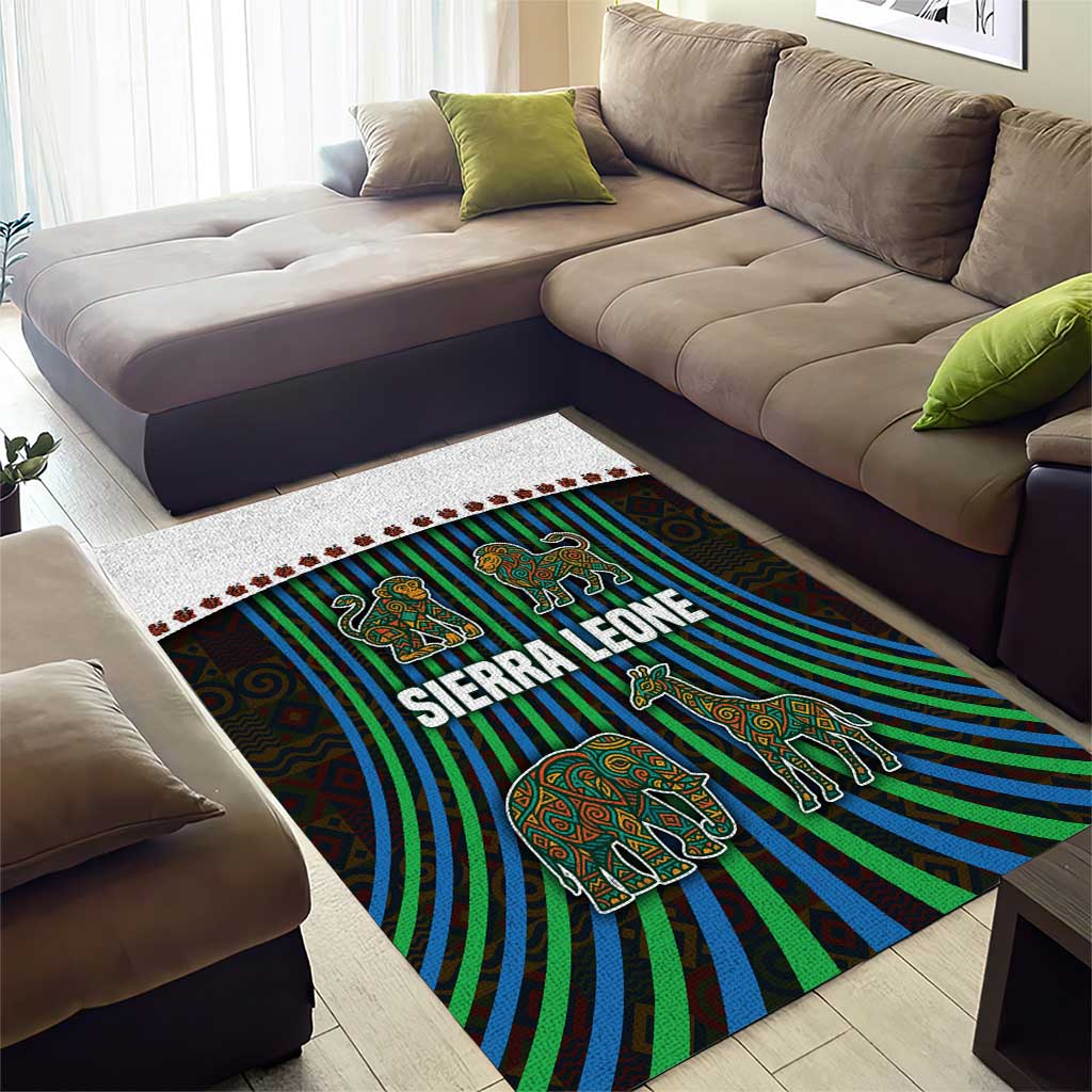 Sierra Leone Area Rug - Tribal Animal Pattern Featuring Lion Elephant Giraffe and Monkey