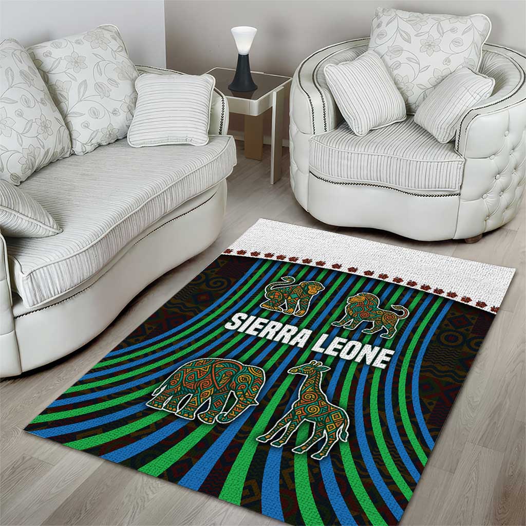 Sierra Leone Area Rug - Tribal Animal Pattern Featuring Lion Elephant Giraffe and Monkey