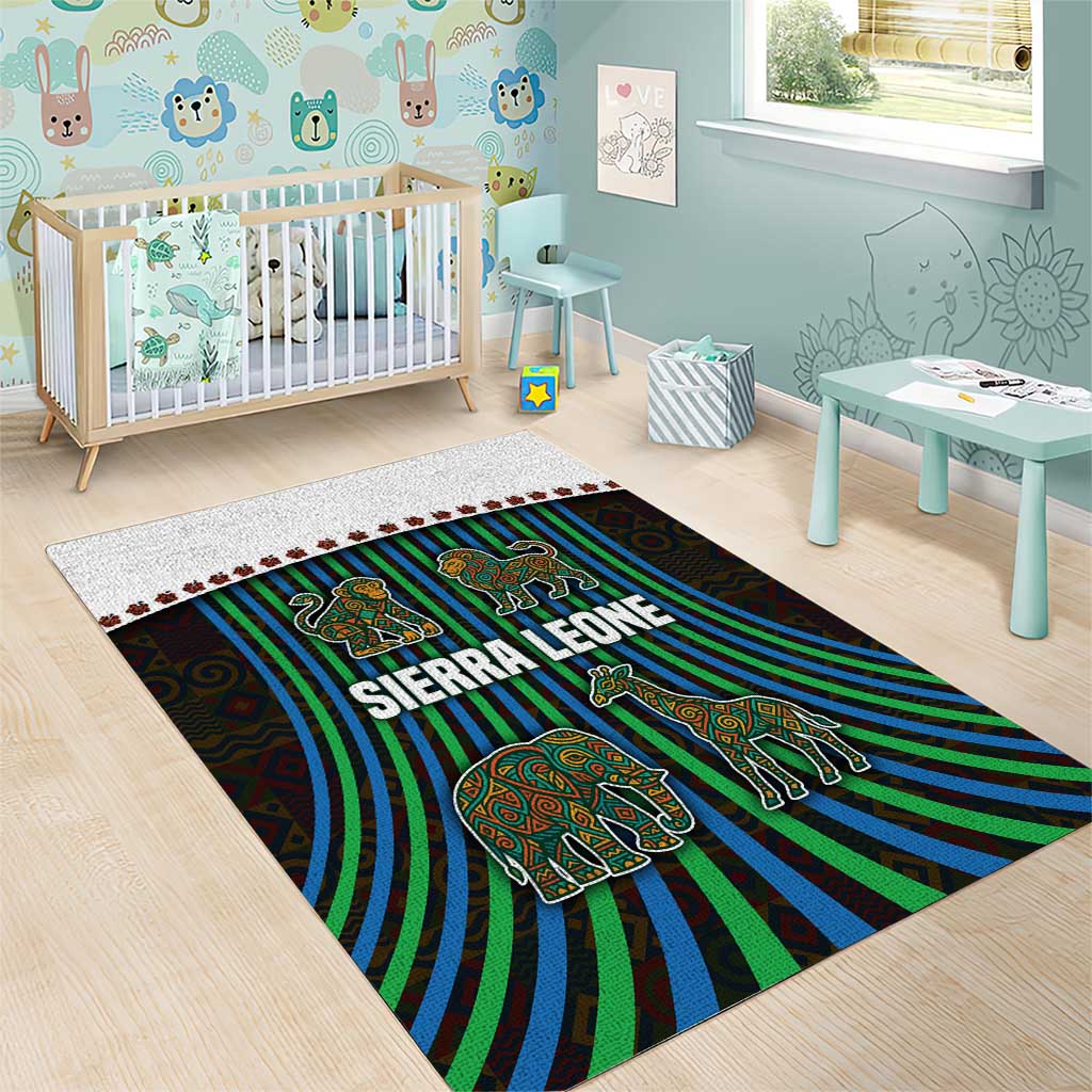 Sierra Leone Area Rug - Tribal Animal Pattern Featuring Lion Elephant Giraffe and Monkey