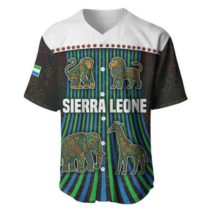 Sierra Leone Baseball Jersey - Tribal Animal Pattern Featuring Lion Elephant Giraffe and Monkey