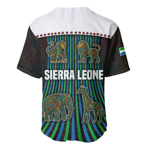 Sierra Leone Baseball Jersey - Tribal Animal Pattern Featuring Lion Elephant Giraffe and Monkey