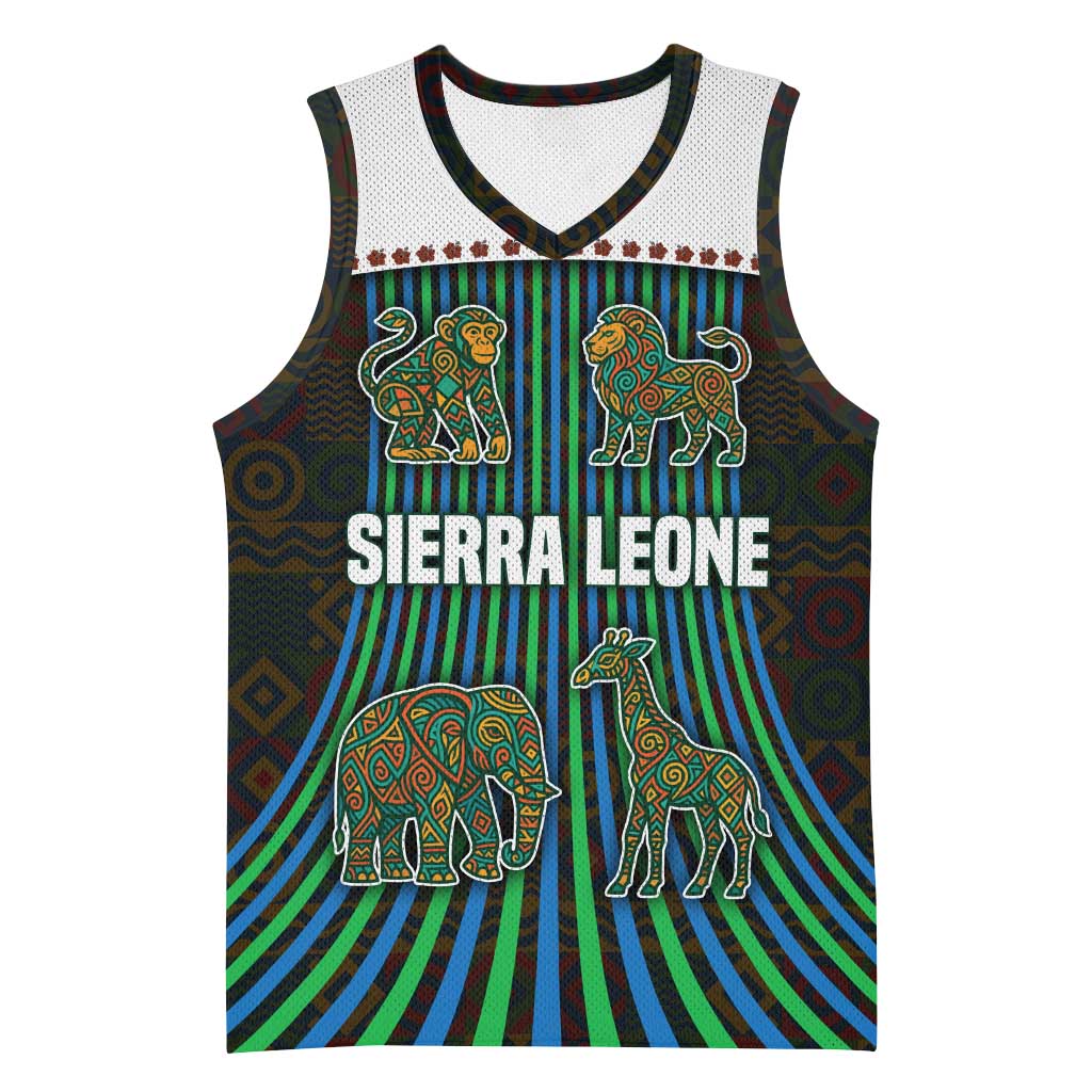 Sierra Leone Basketball Jersey - Tribal Animal Pattern Featuring Lion Elephant Giraffe and Monkey - African Pride