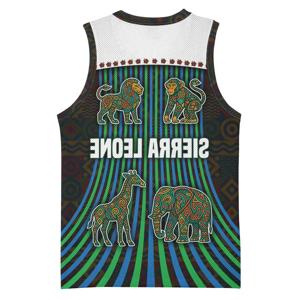 Sierra Leone Basketball Jersey - Tribal Animal Pattern Featuring Lion Elephant Giraffe and Monkey - African Pride