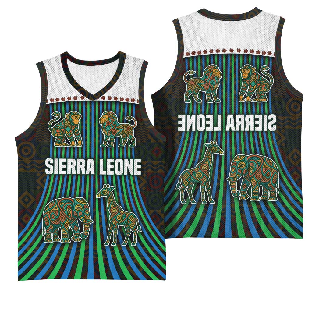 Sierra Leone Basketball Jersey - Tribal Animal Pattern Featuring Lion Elephant Giraffe and Monkey - African Pride