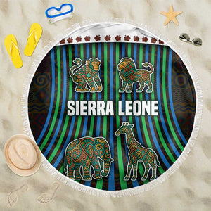 Sierra Leone Beach Blanket - Tribal Animal Pattern Featuring Lion Elephant Giraffe and Monkey