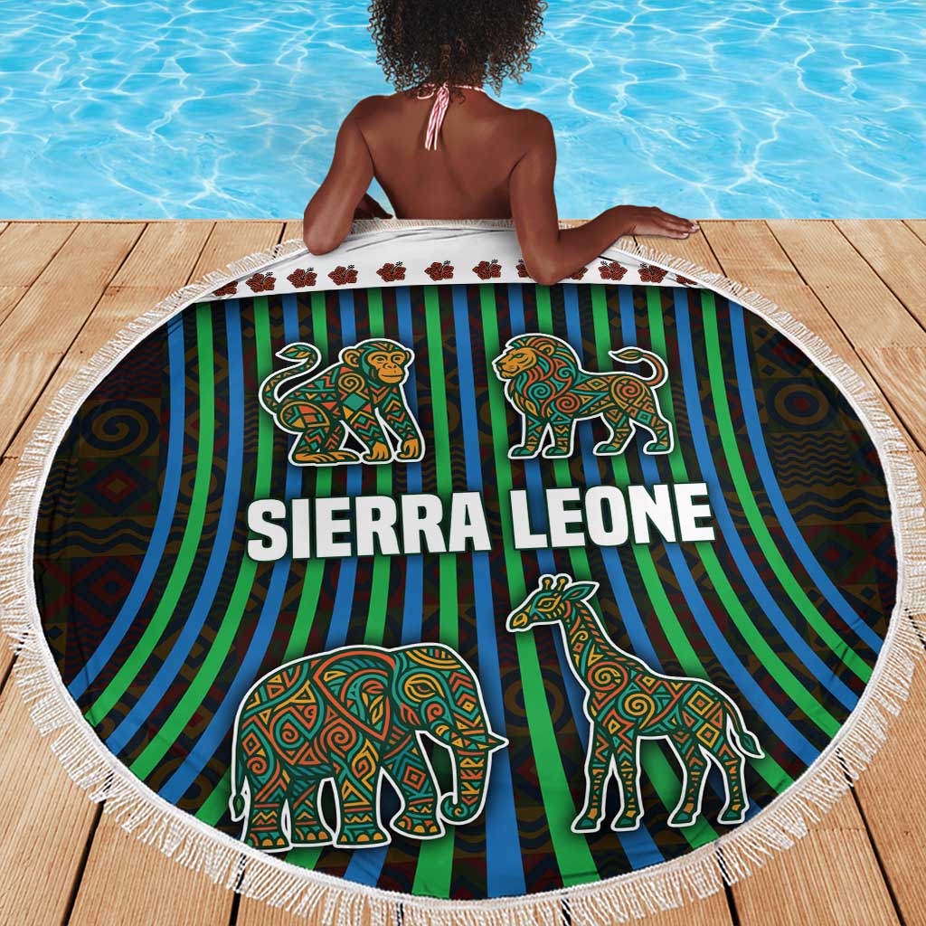 Sierra Leone Beach Blanket - Tribal Animal Pattern Featuring Lion Elephant Giraffe and Monkey