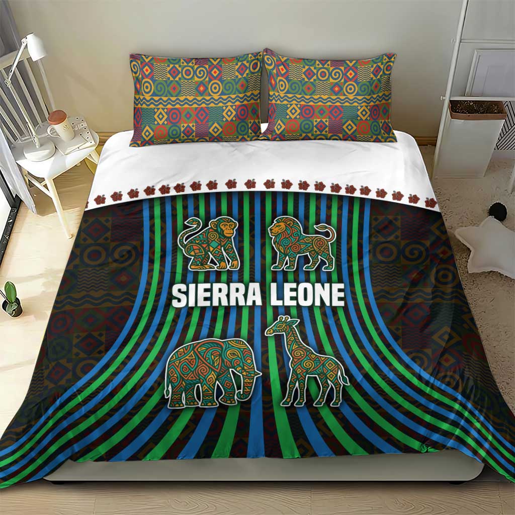 Sierra Leone Bedding Set - Tribal Animal Pattern Featuring Lion Elephant Giraffe and Monkey