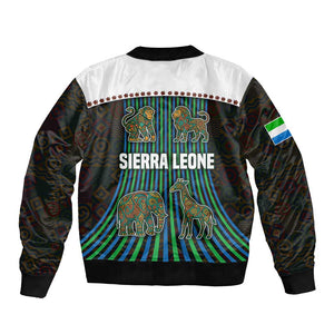 Sierra Leone Bomber Jacket - Tribal Animal Pattern Featuring Lion Elephant Giraffe and Monkey