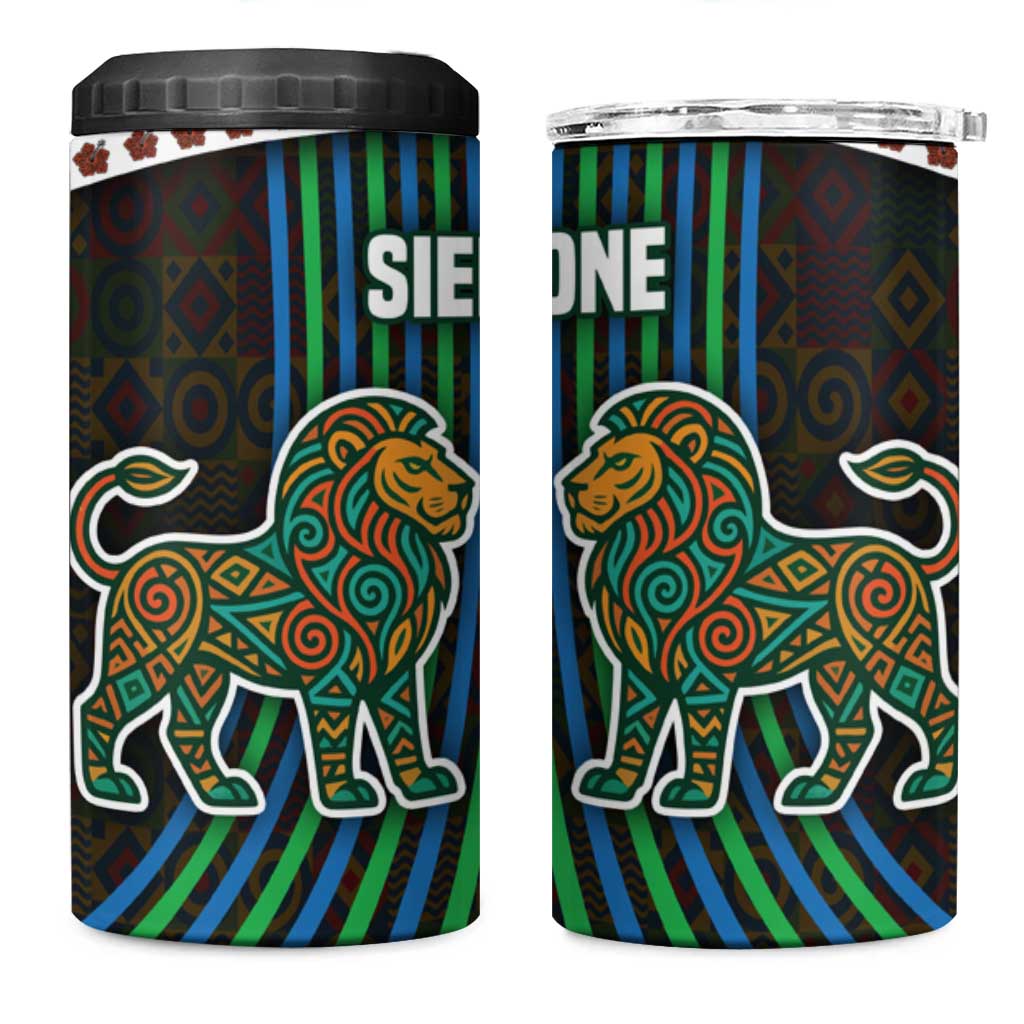 Sierra Leone 4 in 1 Can Cooler Tumbler - Tribal Animal Pattern Featuring Lion Elephant Giraffe and Monkey