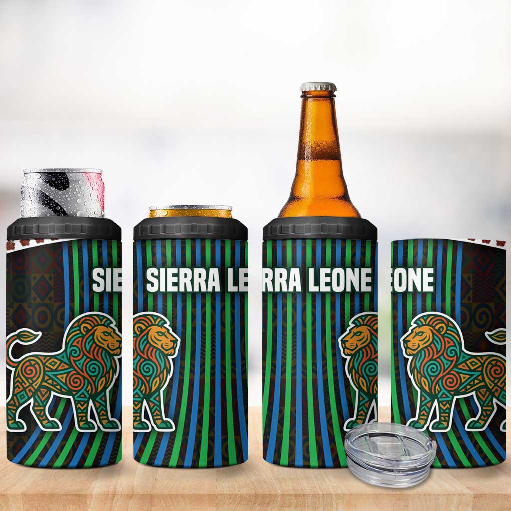 Sierra Leone 4 in 1 Can Cooler Tumbler - Tribal Animal Pattern Featuring Lion Elephant Giraffe and Monkey