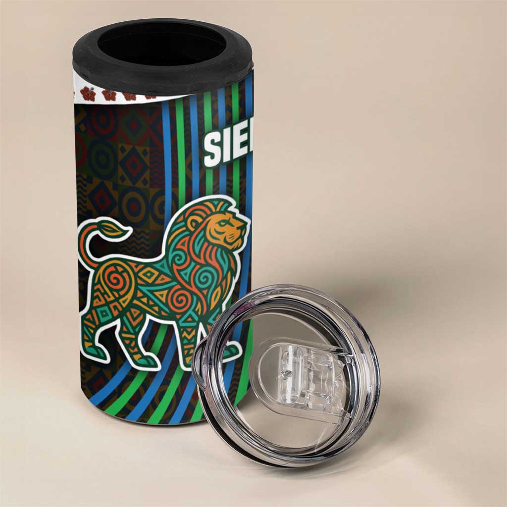 Sierra Leone 4 in 1 Can Cooler Tumbler - Tribal Animal Pattern Featuring Lion Elephant Giraffe and Monkey