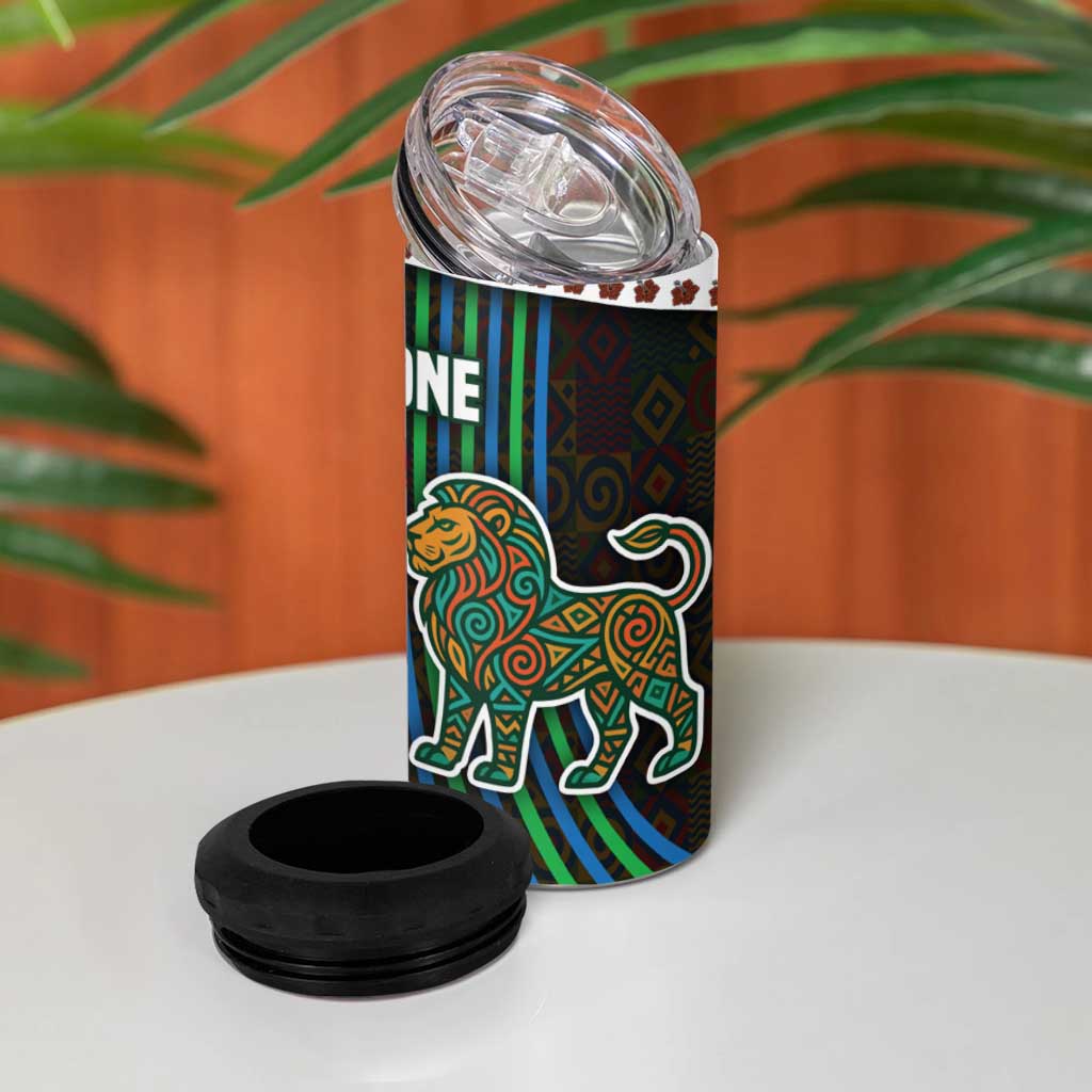 Sierra Leone 4 in 1 Can Cooler Tumbler - Tribal Animal Pattern Featuring Lion Elephant Giraffe and Monkey