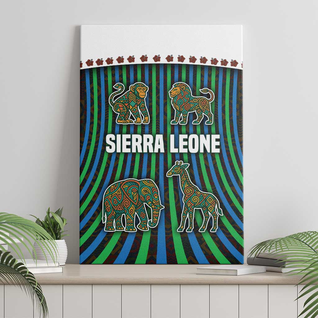 Sierra Leone Canvas Wall Art - Tribal Animal Pattern Featuring Lion Elephant Giraffe and Monkey