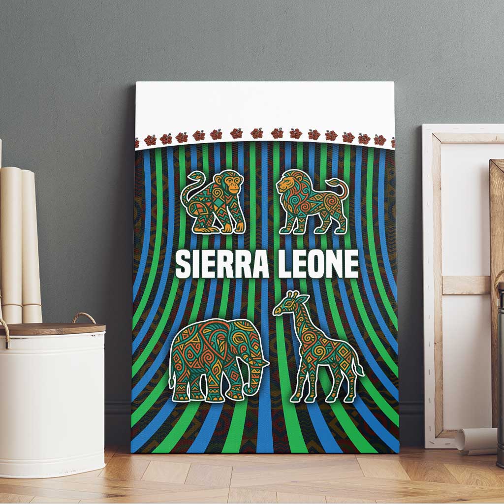 Sierra Leone Canvas Wall Art - Tribal Animal Pattern Featuring Lion Elephant Giraffe and Monkey