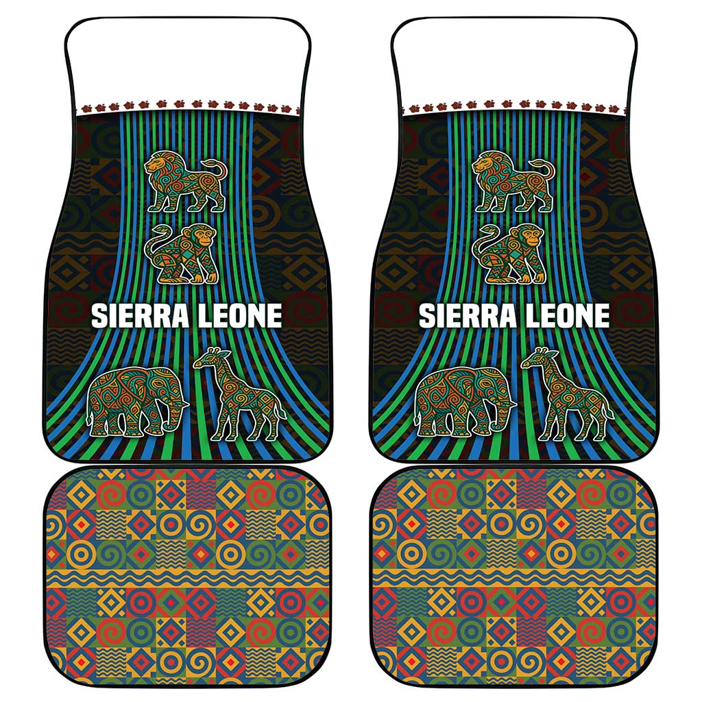 Sierra Leone Car Mats - Tribal Animal Pattern Featuring Lion Elephant Giraffe and Monkey