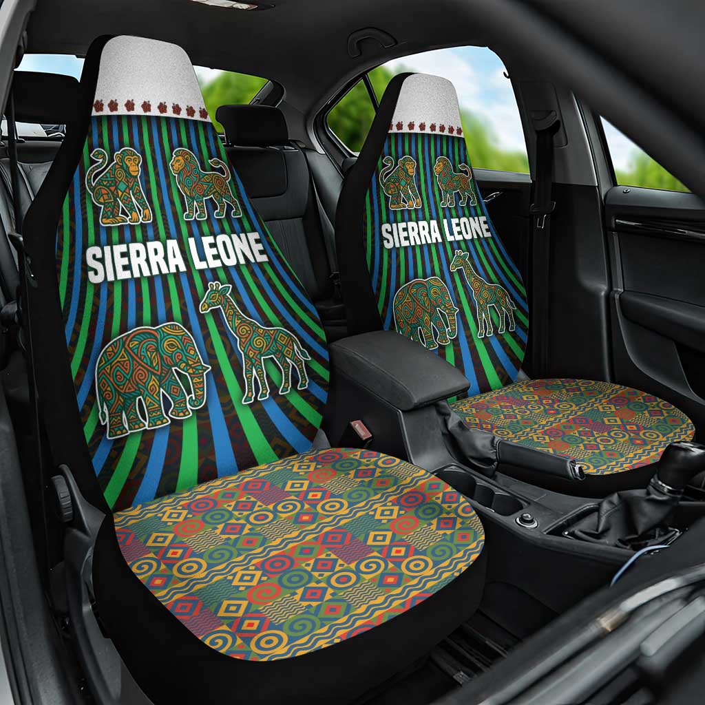 Sierra Leone Car Seat Cover - Tribal Animal Pattern Featuring Lion Elephant Giraffe and Monkey