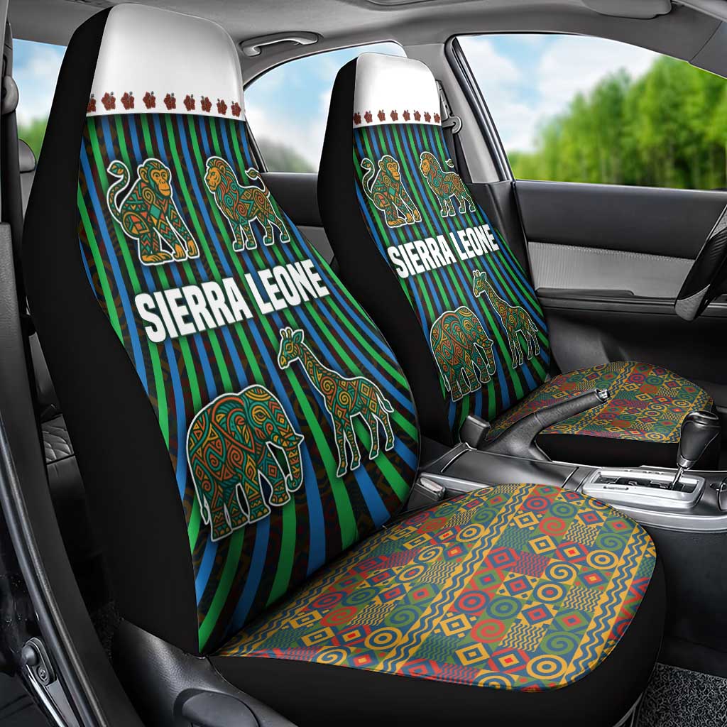 Sierra Leone Car Seat Cover - Tribal Animal Pattern Featuring Lion Elephant Giraffe and Monkey