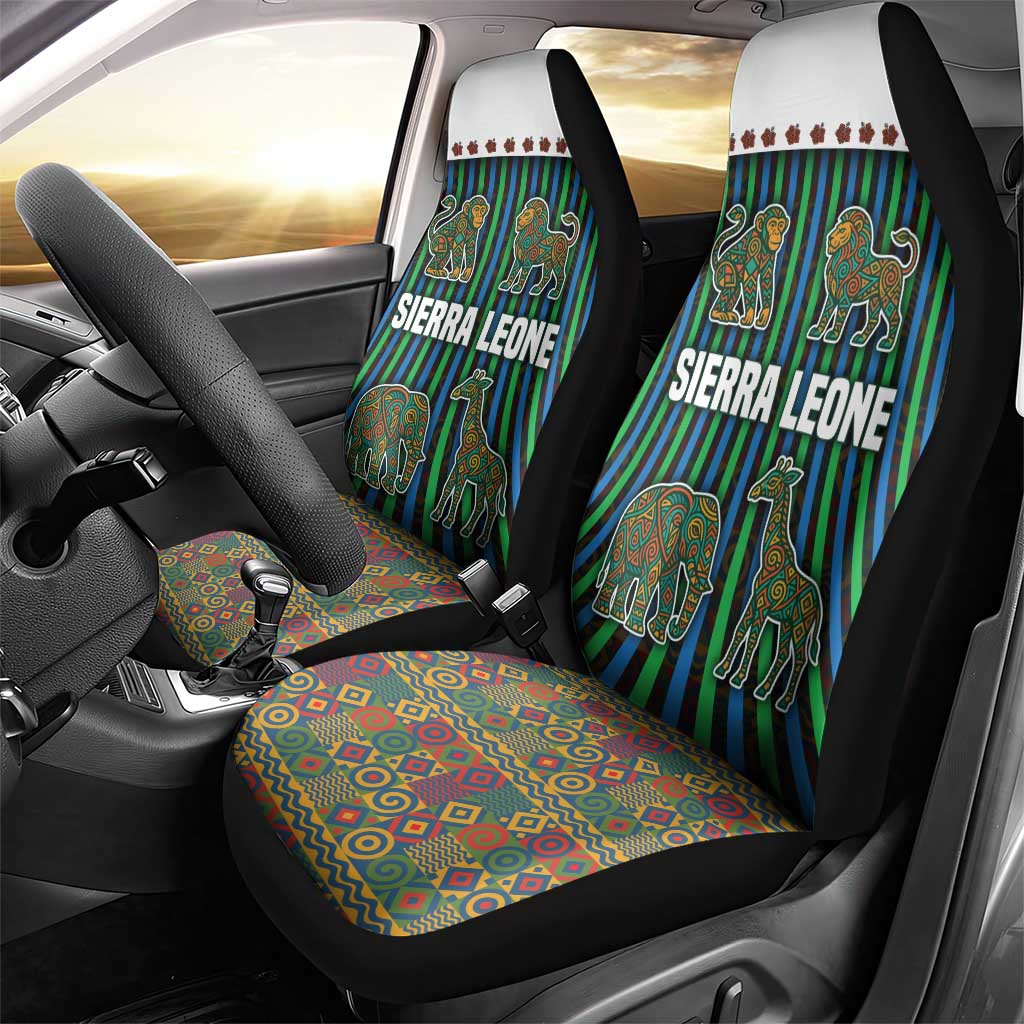 Sierra Leone Car Seat Cover - Tribal Animal Pattern Featuring Lion Elephant Giraffe and Monkey