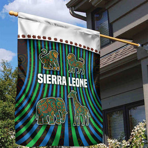 Sierra Leone Garden Flag - Tribal Animal Pattern Featuring Lion Elephant Giraffe and Monkey