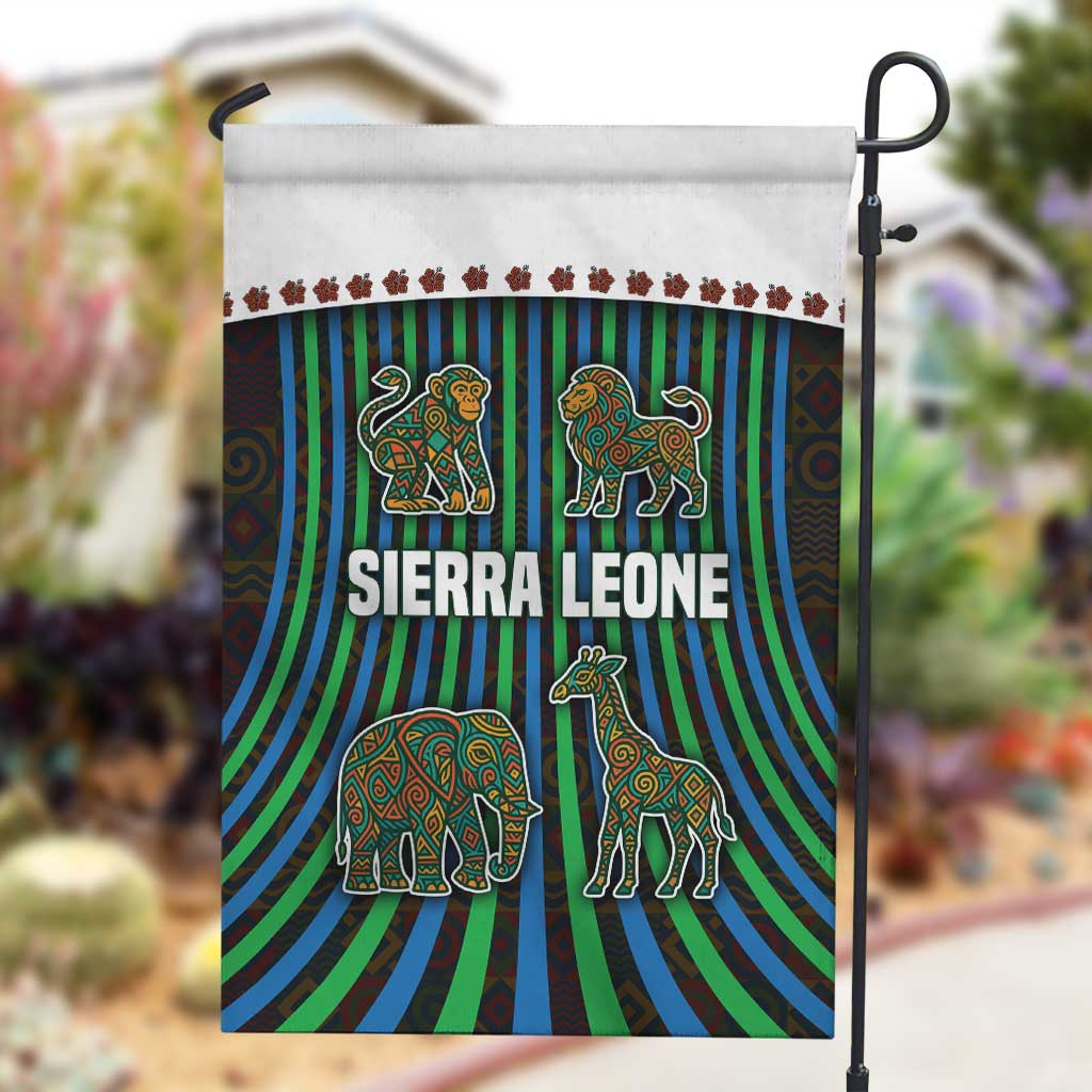 Sierra Leone Garden Flag - Tribal Animal Pattern Featuring Lion Elephant Giraffe and Monkey