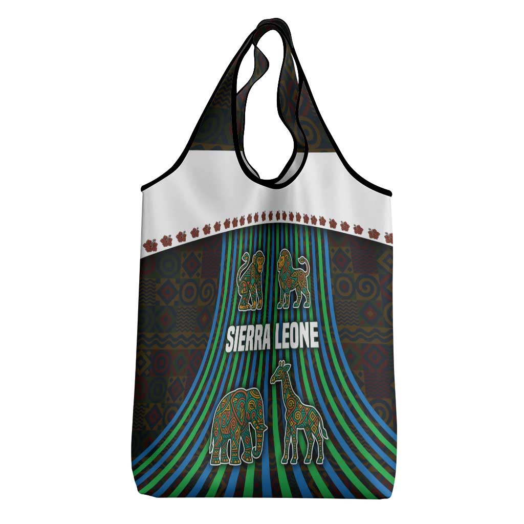 Sierra Leone Grocery Bag - Tribal Animal Pattern Featuring Lion Elephant Giraffe and Monkey