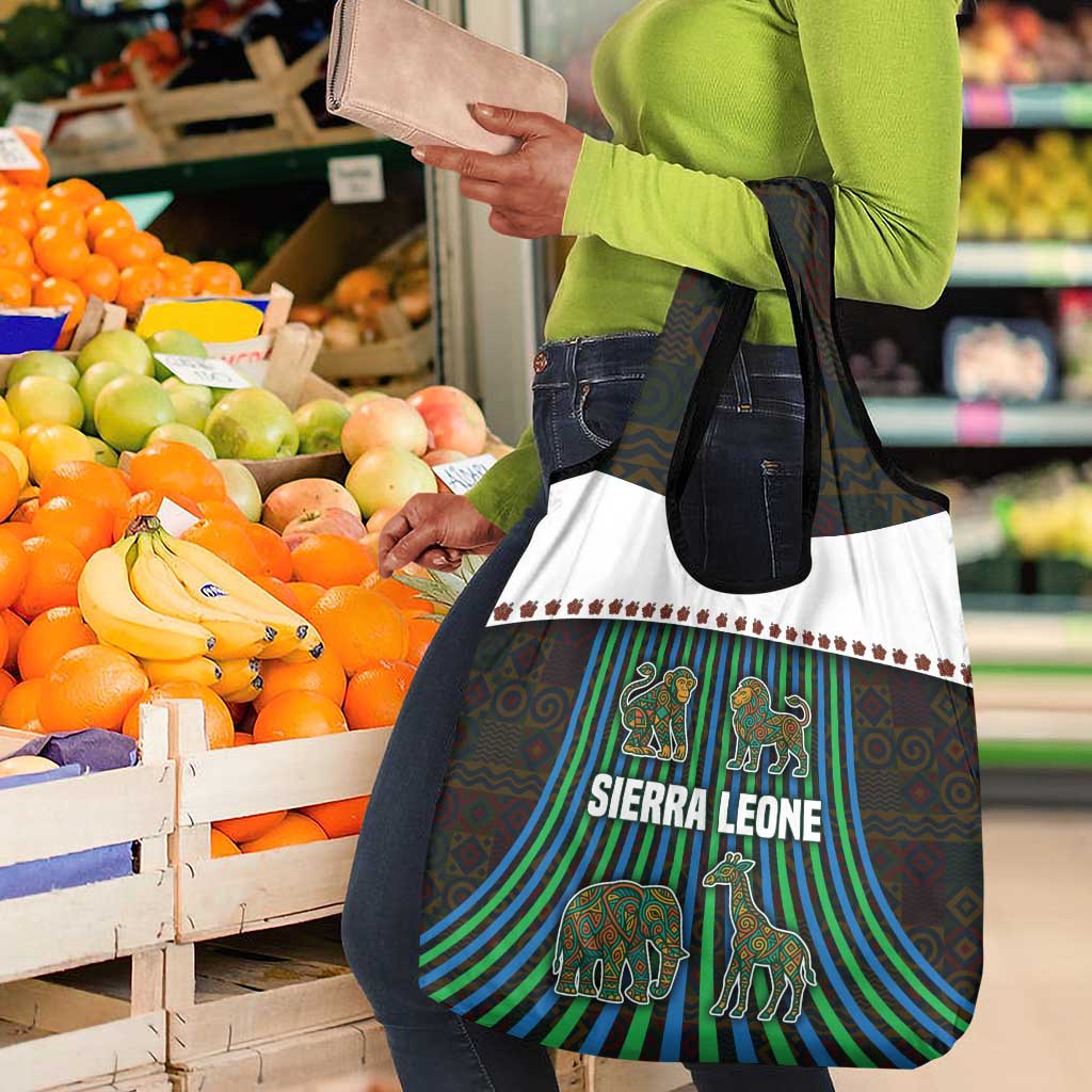 Sierra Leone Grocery Bag - Tribal Animal Pattern Featuring Lion Elephant Giraffe and Monkey