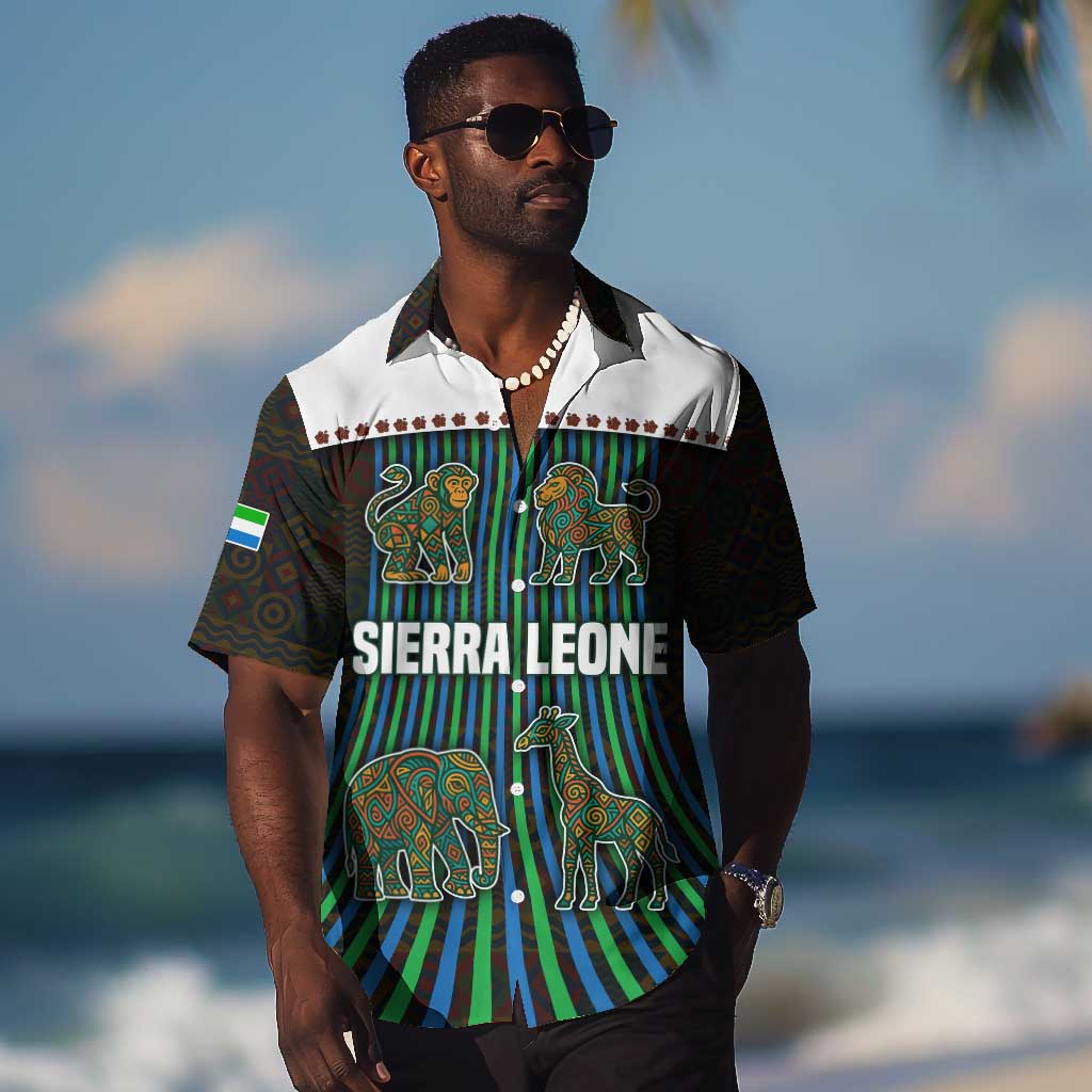 Sierra Leone Hawaiian Shirt - Tribal Animal Pattern Featuring Lion Elephant Giraffe and Monkey
