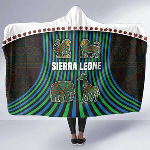 Sierra Leone Hooded Blanket - Tribal Animal Pattern Featuring Lion Elephant Giraffe and Monkey