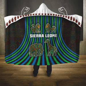 Sierra Leone Hooded Blanket - Tribal Animal Pattern Featuring Lion Elephant Giraffe and Monkey