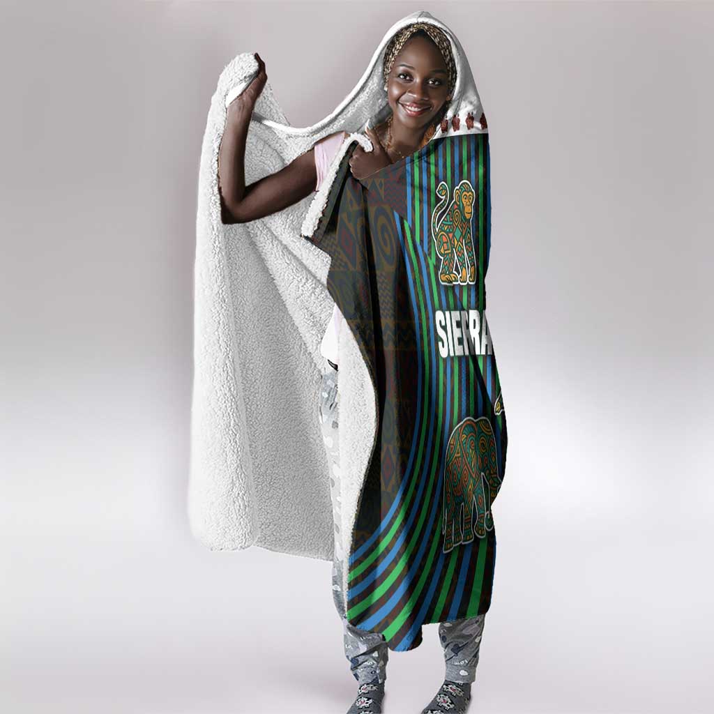 Sierra Leone Hooded Blanket - Tribal Animal Pattern Featuring Lion Elephant Giraffe and Monkey