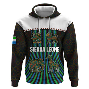 Sierra Leone Hoodie - Tribal Animal Pattern Featuring Lion Elephant Giraffe and Monkey