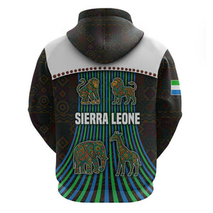 Sierra Leone Hoodie - Tribal Animal Pattern Featuring Lion Elephant Giraffe and Monkey