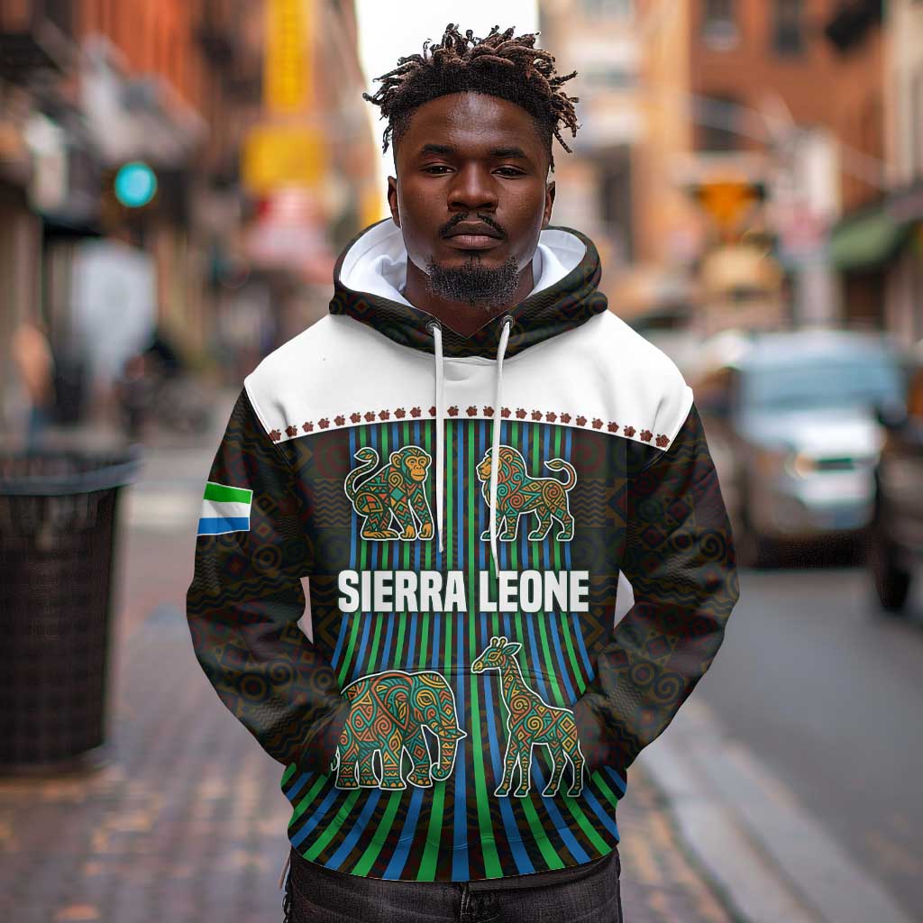 Sierra Leone Hoodie - Tribal Animal Pattern Featuring Lion Elephant Giraffe and Monkey